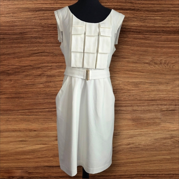 Sandra Darren Cream Tiered Front Midi Dress With Cap Sleeves And Pockets Size 14 - Picture 1 of 6